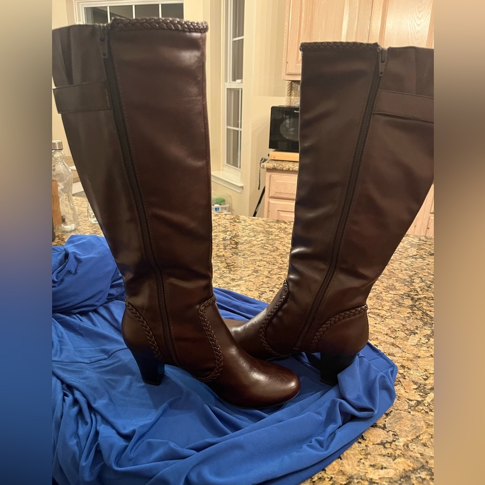 Two Pairs - Life Stride Upbraid Buckle Classic High Boots in brown and black, 8